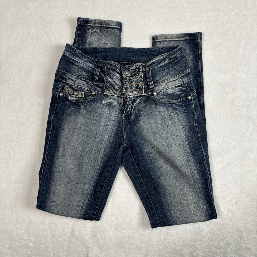 Y2K Gogo Star High Rise Acid Washed Jeans Junior's Size 3 25" Waist x 30" Inseam
